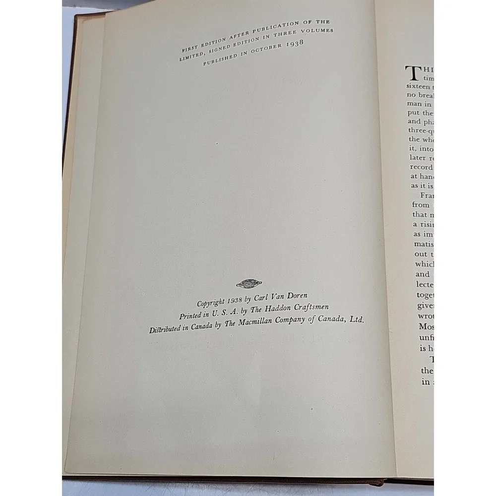 BENJAMIN FRANKLIN by Carl Van Doren/1st Edition/HC/Bio./Political